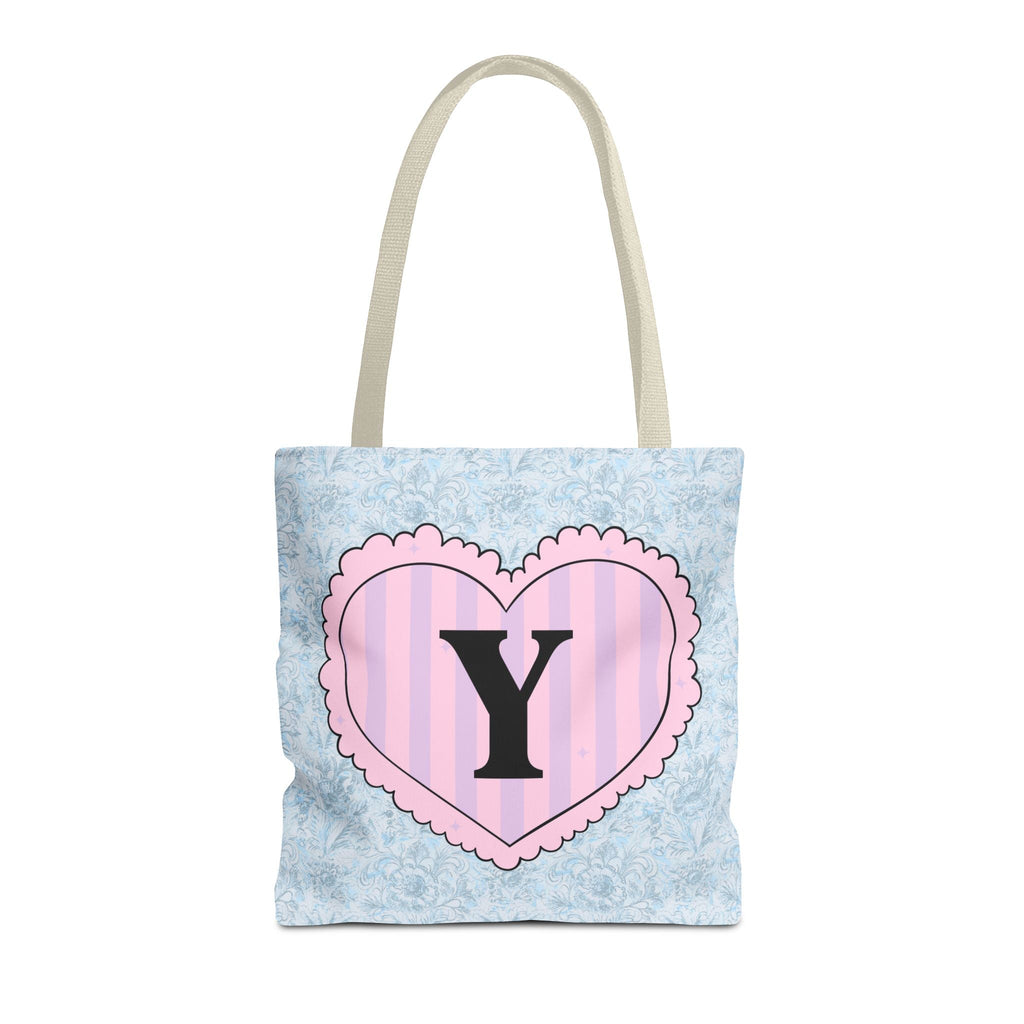 Colorful Plaid Tote Bag with Initial for Best Friend or Sister, Cute Striped Floral Tote Bag with Heart, Tote Bag with Letter: Y - Opal and June