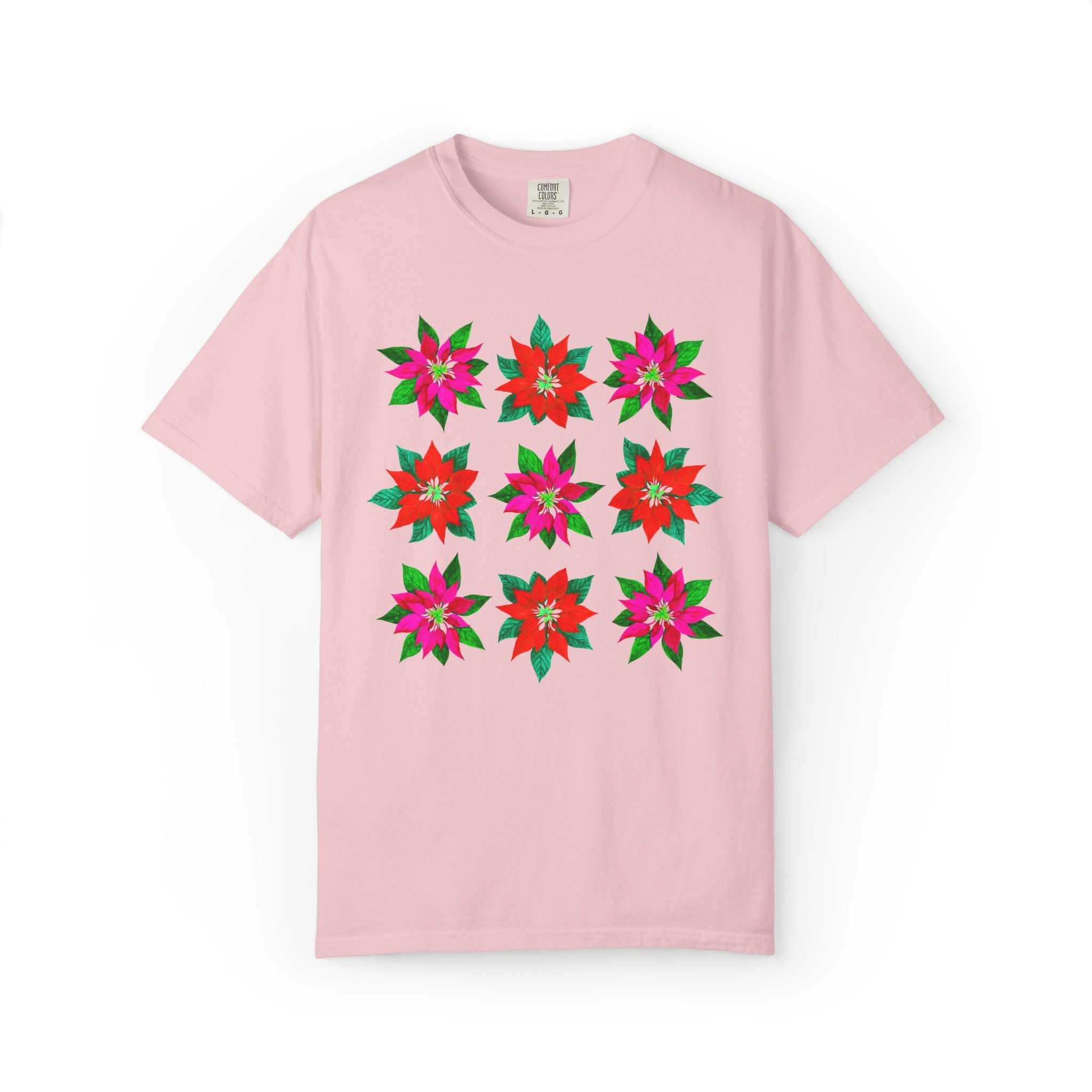 Colorful Poinsettia Holiday Tee Shirt for Mom Who Loves Flowers, Cute Grandmacore Xmas T-Shirt for Houseplant or Plant Lover, 90s Aesthetic - Opal and June