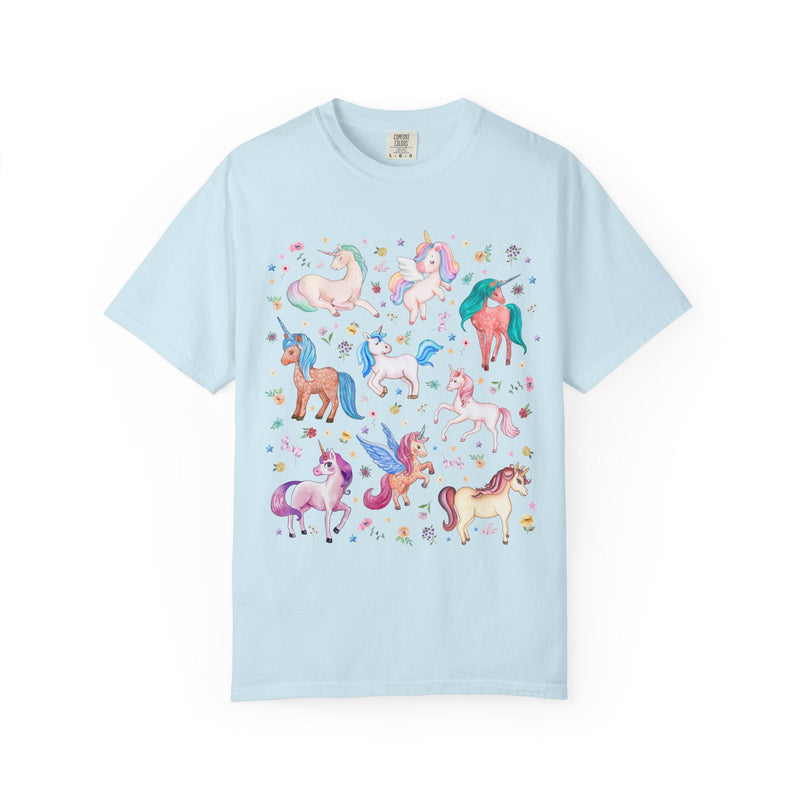 Colorful Unicorn Animal Lover Tee Shirt for Friend Who Loves Fantasy Novels, Cute Kindergarten Teacher or Preschool Teacher Tee with Flowers - Opal and June