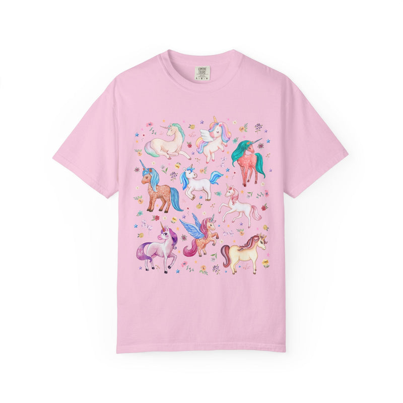 Colorful Unicorn Animal Lover Tee Shirt for Friend Who Loves Fantasy Novels, Cute Kindergarten Teacher or Preschool Teacher Tee with Flowers - Opal and June