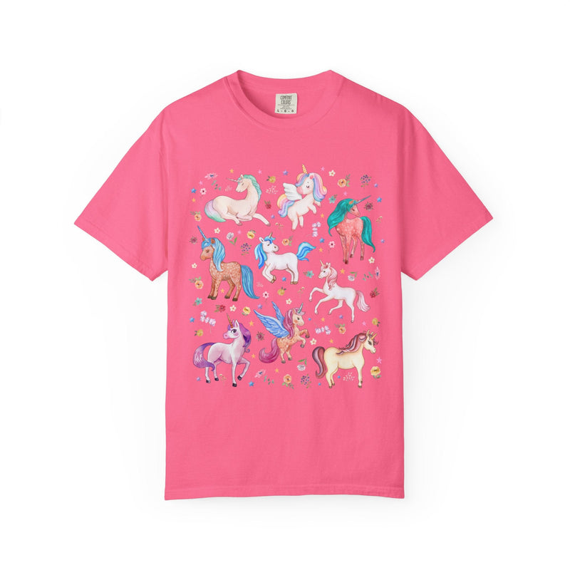 Colorful Unicorn Animal Lover Tee Shirt for Friend Who Loves Fantasy Novels, Cute Kindergarten Teacher or Preschool Teacher Tee with Flowers - Opal and June