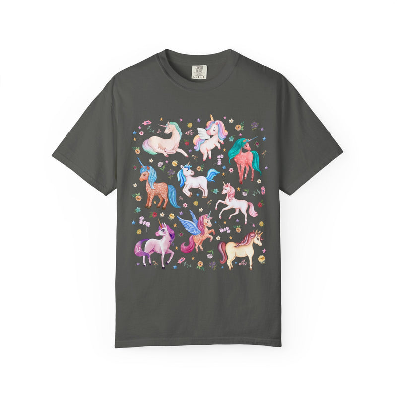 Colorful Unicorn Animal Lover Tee Shirt for Friend Who Loves Fantasy Novels, Cute Kindergarten Teacher or Preschool Teacher Tee with Flowers - Opal and June