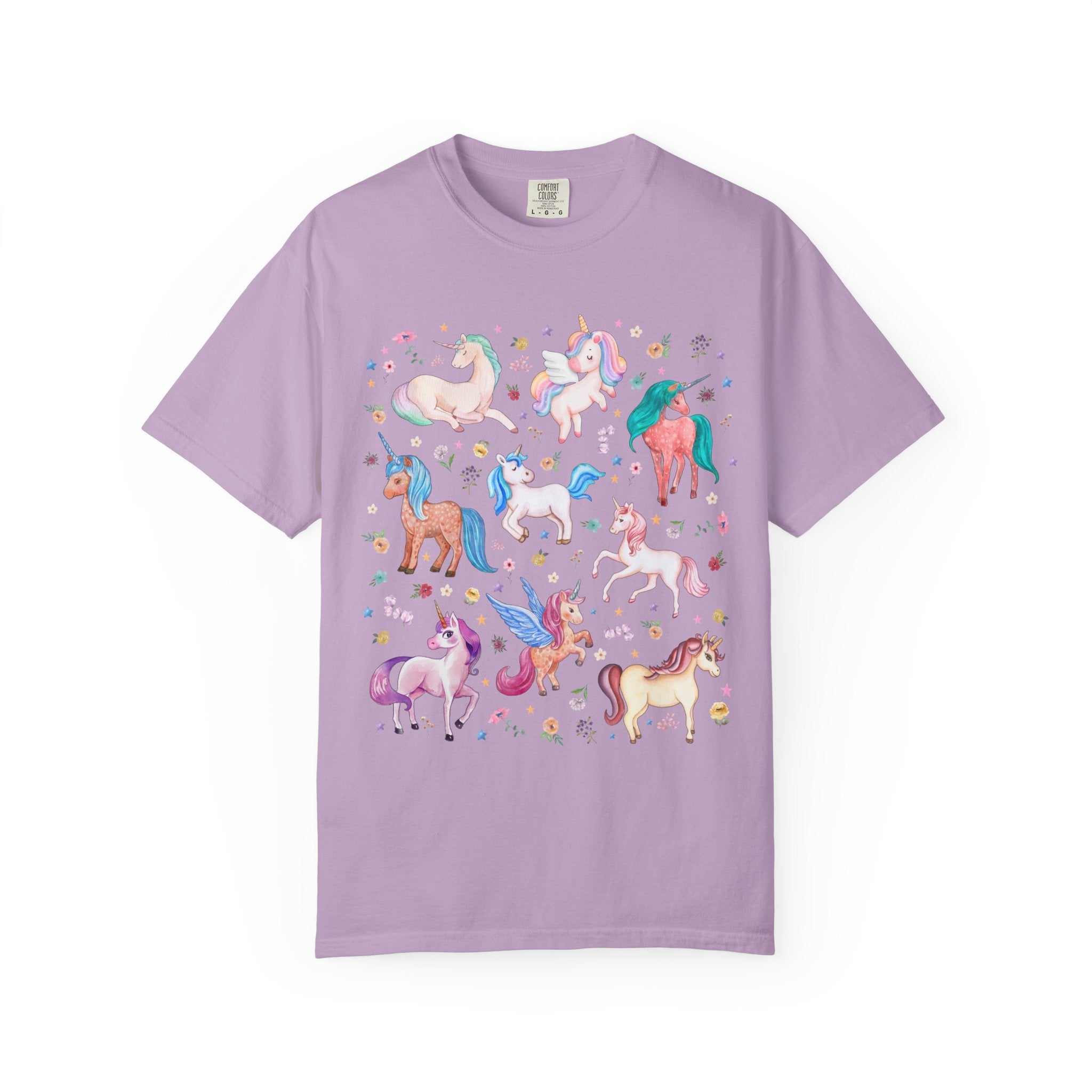 Colorful Unicorn Animal Lover Tee Shirt for Friend Who Loves Fantasy Novels, Cute Kindergarten Teacher or Preschool Teacher Tee with Flowers - Opal and June