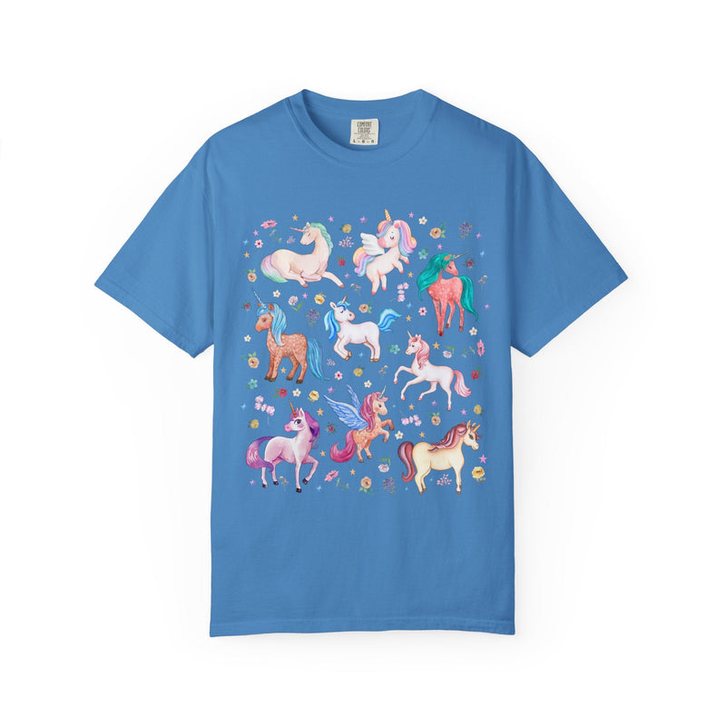 Colorful Unicorn Animal Lover Tee Shirt for Friend Who Loves Fantasy Novels, Cute Kindergarten Teacher or Preschool Teacher Tee with Flowers - Opal and June