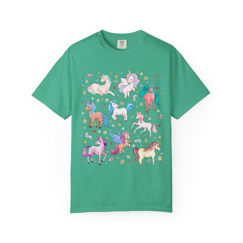 Colorful Unicorn Animal Lover Tee Shirt for Friend Who Loves Fantasy Novels, Cute Kindergarten Teacher or Preschool Teacher Tee with Flowers - Opal and June