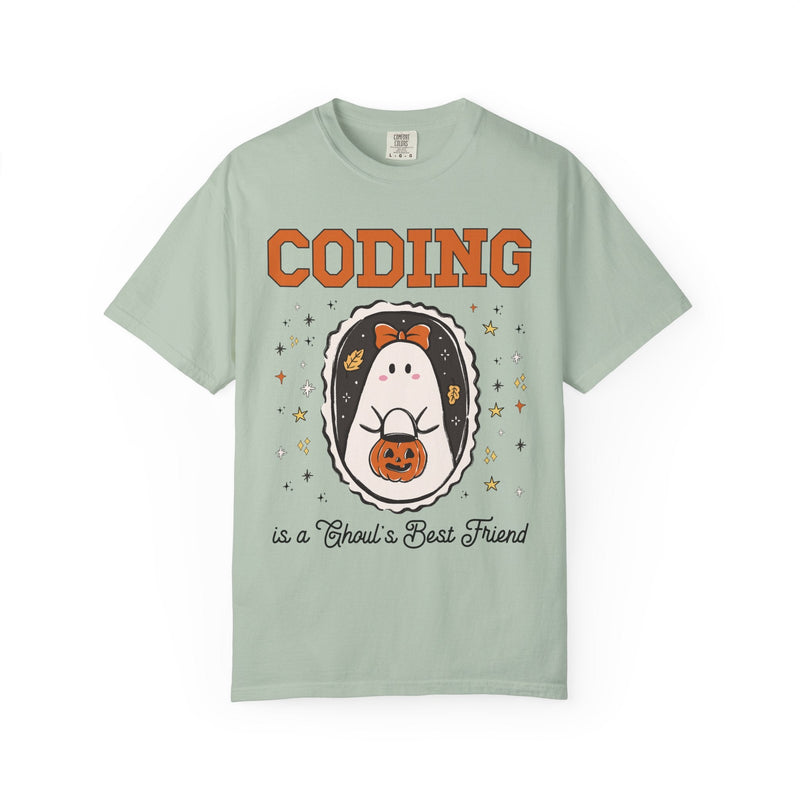 Computer Science Halloween Tee Shirt with Cute Ghost Wearing a Bow, Funny Saying Women in STEM T-Shirt for Programmer, Software Engineer Tee - Opal and June