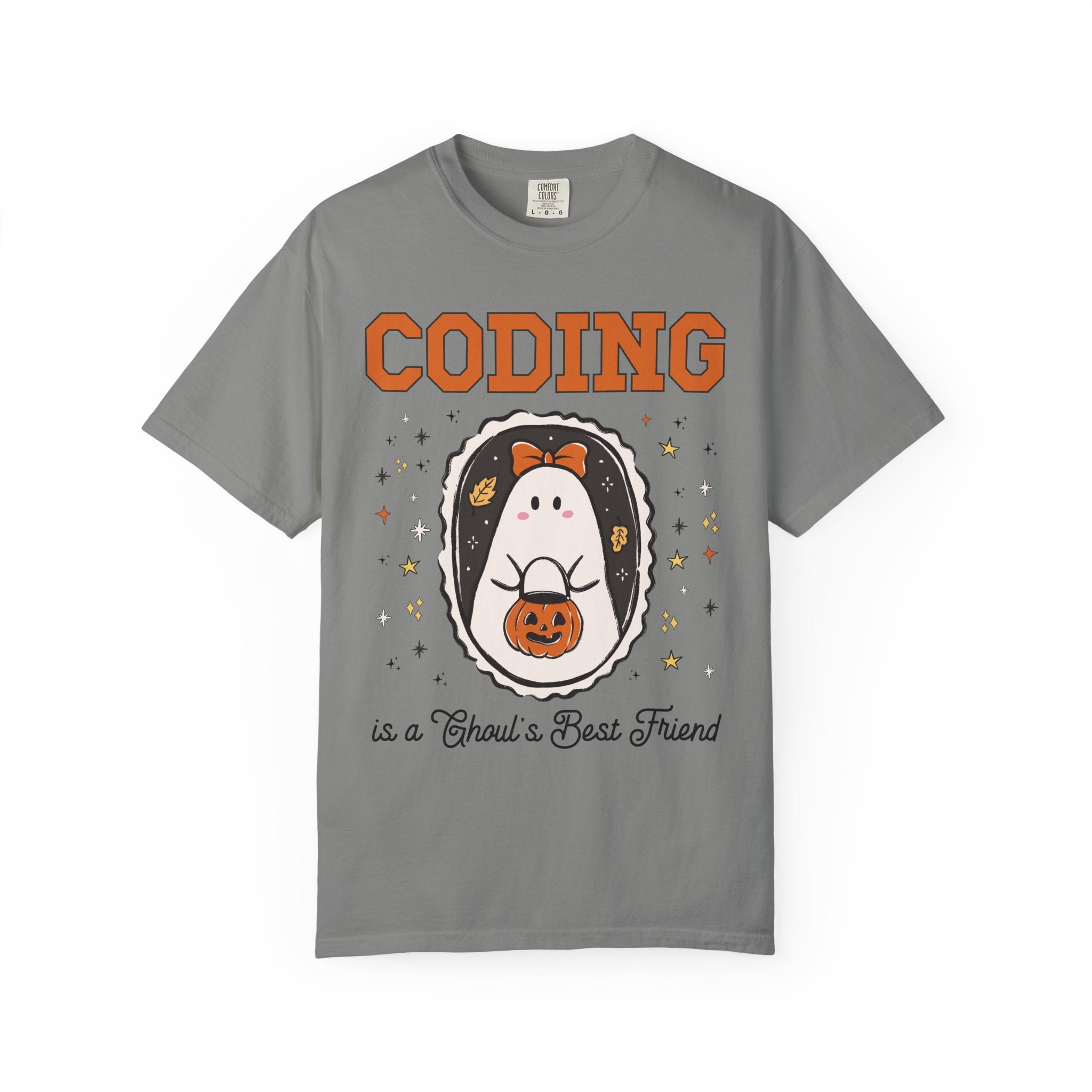 Computer Science Halloween Tee Shirt with Cute Ghost Wearing a Bow, Funny Saying Women in STEM T-Shirt for Programmer, Software Engineer Tee - Opal and June