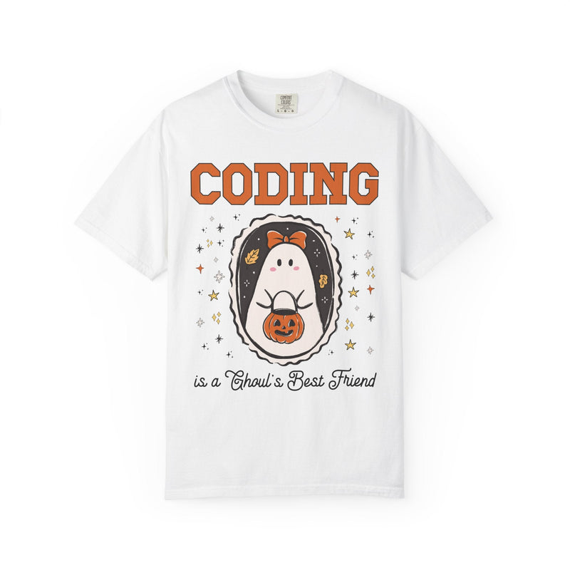 Computer Science Halloween Tee Shirt with Cute Ghost Wearing a Bow, Funny Saying Women in STEM T-Shirt for Programmer, Software Engineer Tee - Opal and June