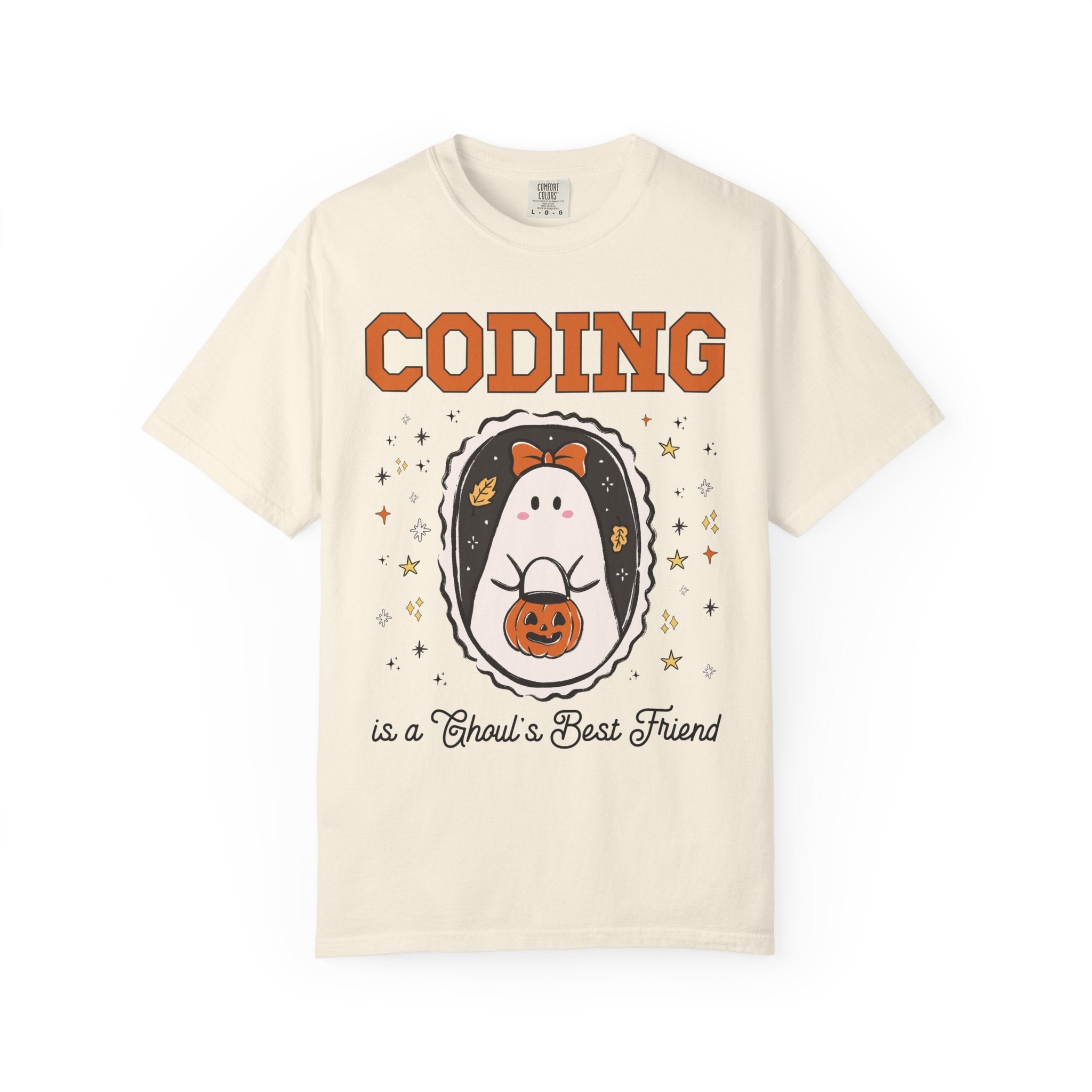 Computer Science Halloween Tee Shirt with Cute Ghost Wearing a Bow, Funny Saying Women in STEM T-Shirt for Programmer, Software Engineer Tee - Opal and June