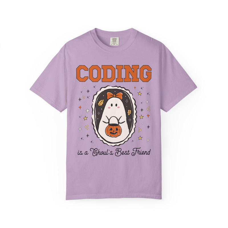 Computer Science Halloween Tee Shirt with Cute Ghost Wearing a Bow, Funny Saying Women in STEM T-Shirt for Programmer, Software Engineer Tee - Opal and June