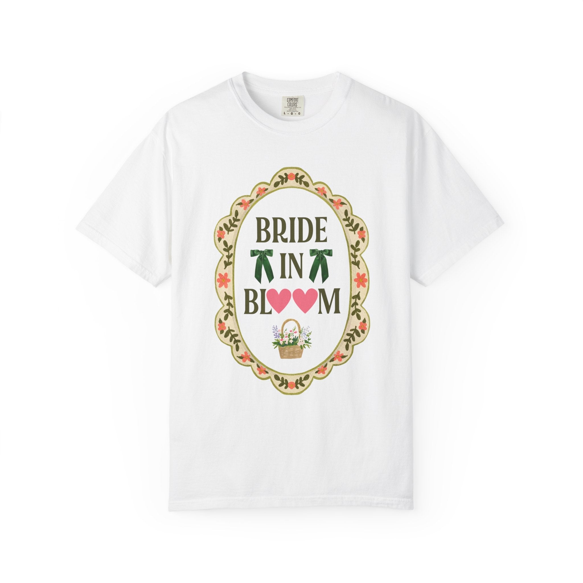 Cottagecore Bachelorette Tee Shirt for Bride and Bridesmaids, Maid of Honor: Bride in Bloom + Love is in Bloom Nostalgic Floral Wedding Tee - Opal and June