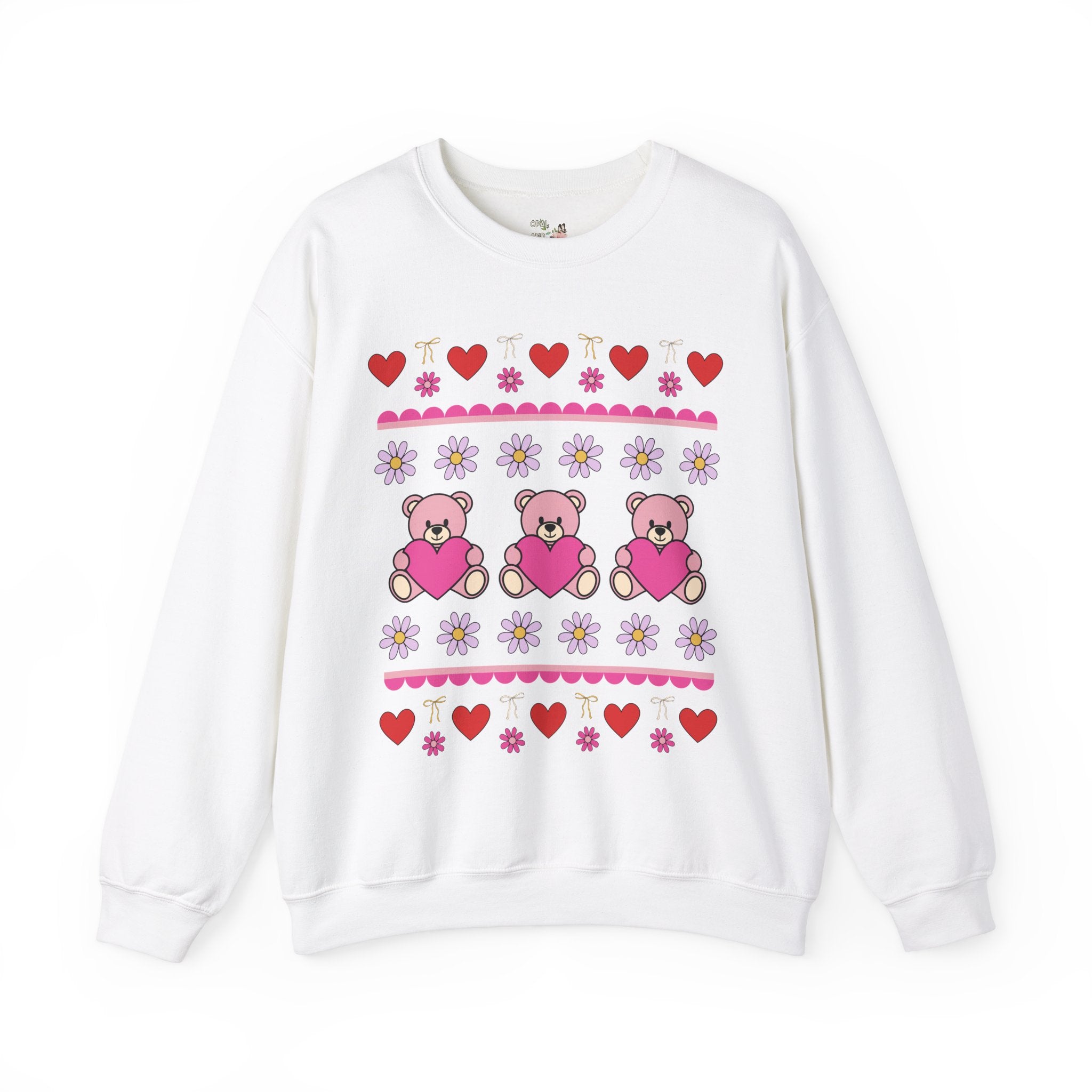 Cottagecore Bear Lover Sweatshirt for Valentine's Day, Silly Grandmacore Shirt with Hearts for Kindergarten Teacher or Mom, 90s Throwback - Opal and June
