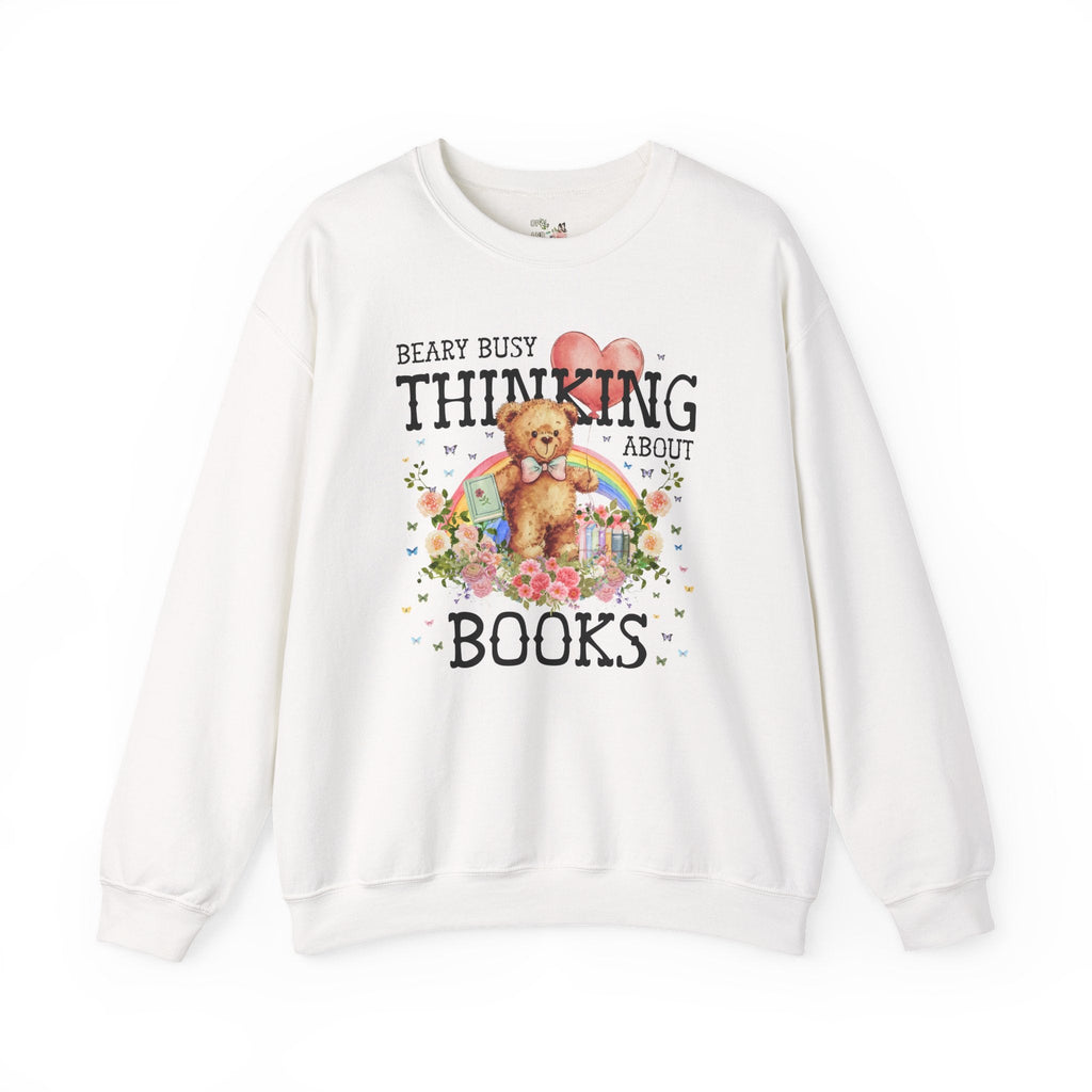 Cottagecore Bear Reading Teacher or School Librarian Sweatshirt, Romance Reader or Friend Who Loves Reading, Animal Lover Shirt with Rainbow - Opal and June