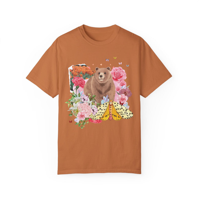 Cottagecore Bear Tee Shirt for Animal Lover: Vintage Floral Aesthetic Collage with Bear | Butterfly with Flowers, Gift for Outdoor Lover - Opal and June