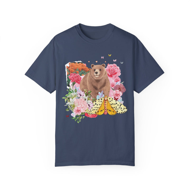 Cottagecore Bear Tee Shirt for Animal Lover: Vintage Floral Aesthetic Collage with Bear | Butterfly with Flowers, Gift for Outdoor Lover - Opal and June