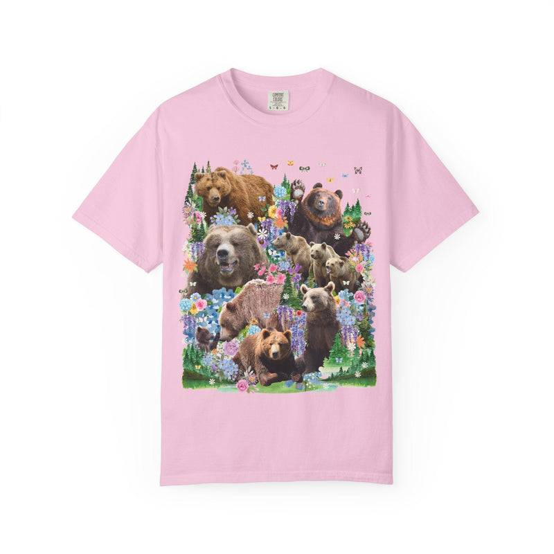 Cottagecore Bear Tee Shirt, Nineties Throwback Animal Lover T-Shirt with Butterflies and Flowers, Cute Birthday Gift for Bear Biologist - Opal and June
