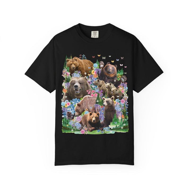 Cottagecore Bear Tee Shirt, Nineties Throwback Animal Lover T-Shirt with Butterflies and Flowers, Cute Birthday Gift for Bear Biologist - Opal and June