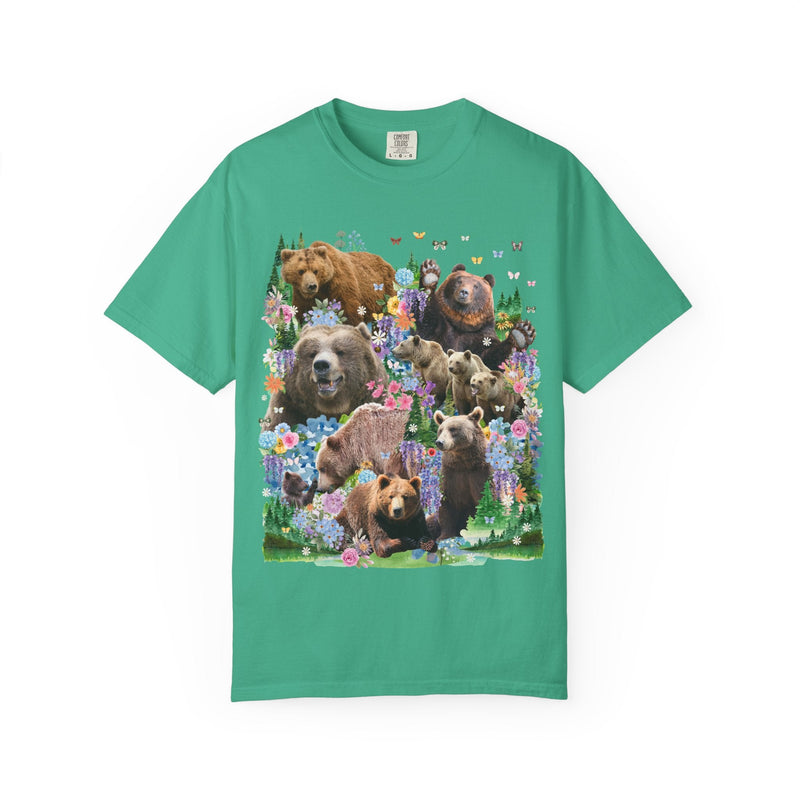 Cottagecore Bear Tee Shirt, Nineties Throwback Animal Lover T-Shirt with Butterflies and Flowers, Cute Birthday Gift for Bear Biologist - Opal and June