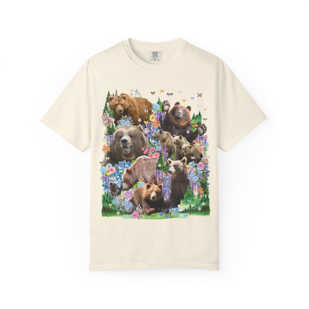 Cottagecore Bear Tee Shirt, Nineties Throwback Animal Lover T-Shirt with Butterflies and Flowers, Cute Birthday Gift for Bear Biologist - Opal and June