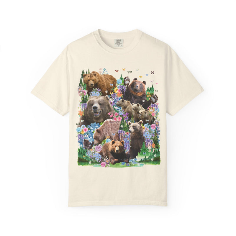 Cottagecore Bear Tee Shirt, Nineties Throwback Animal Lover T-Shirt with Butterflies and Flowers, Cute Birthday Gift for Bear Biologist - Opal and June