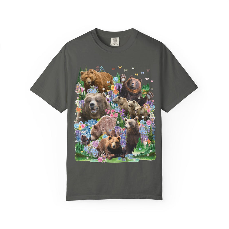 Cottagecore Bear Tee Shirt, Nineties Throwback Animal Lover T-Shirt with Butterflies and Flowers, Cute Birthday Gift for Bear Biologist - Opal and June
