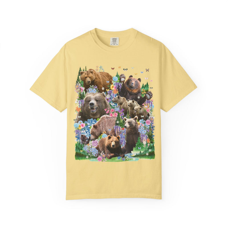Cottagecore Bear Tee Shirt, Nineties Throwback Animal Lover T-Shirt with Butterflies and Flowers, Cute Birthday Gift for Bear Biologist - Opal and June