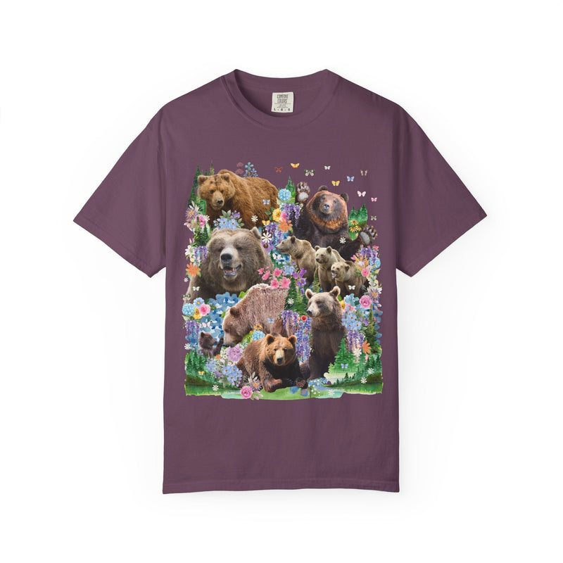 Cottagecore Bear Tee Shirt, Nineties Throwback Animal Lover T-Shirt with Butterflies and Flowers, Cute Birthday Gift for Bear Biologist - Opal and June