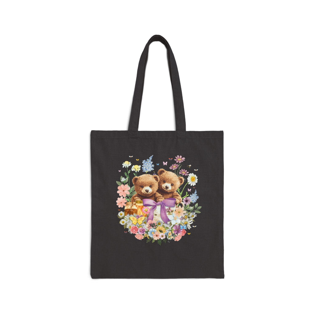 Cottagecore Bear Tote for Daughter, Vintage Wildflowers, Colorful Maximalist Rococo Aesthetic Tote with Butterflies, Eclectic 90s Grandma - Opal and June
