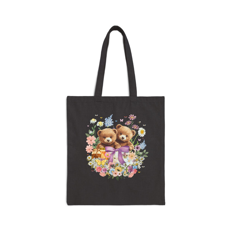 Cottagecore Bear Tote for Daughter, Vintage Wildflowers, Colorful Maximalist Rococo Aesthetic Tote with Butterflies, Eclectic 90s Grandma - Opal and June