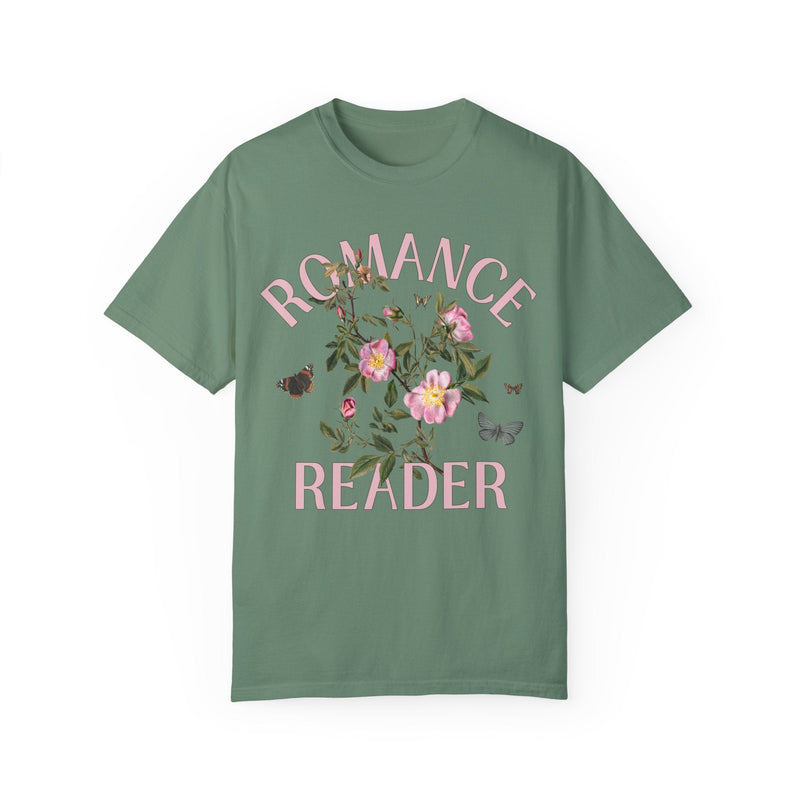 Cottagecore Bookish Tee: Romance Reader | Vintage Botanical Flower Shirt for Book Lover, Gift for Librarian or Book Author, Love Stories - Opal and June