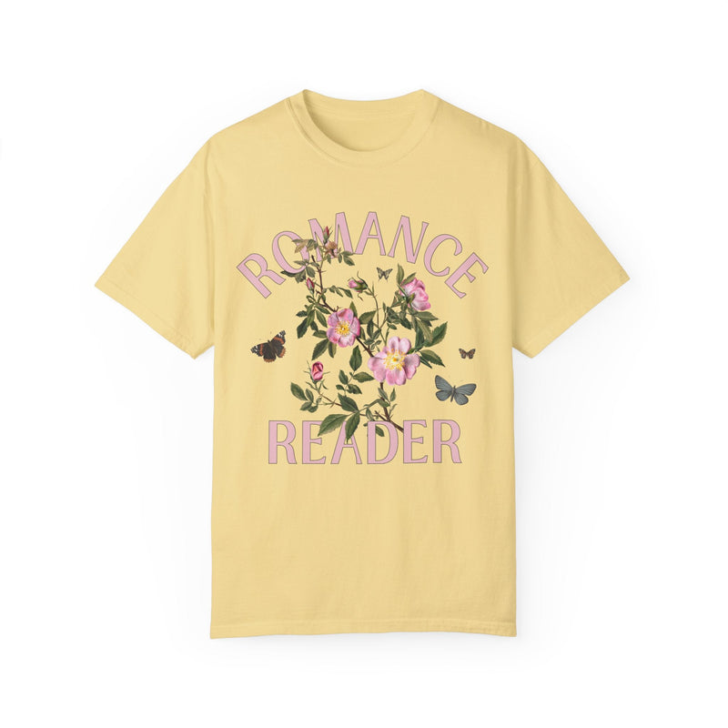 Cottagecore Bookish Tee: Romance Reader | Vintage Botanical Flower Shirt for Book Lover, Gift for Librarian or Book Author, Love Stories - Opal and June