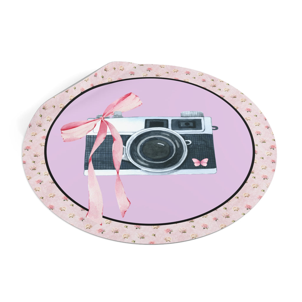 Cottagecore Camera Sticker with Cute Pink Bow: Colorful and Kitschy Coquette Aesthetic Sticker for Wedding Photographer, Boho Butterfly - Opal and June