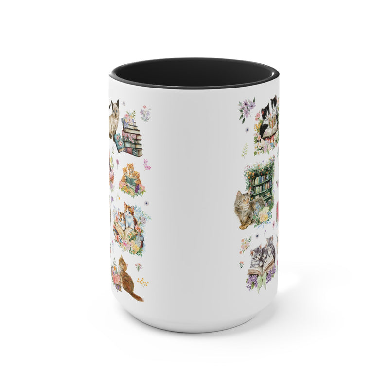Cottagecore Cat Coffee Mug for Book Lover, Cat Mom or Cat Dad Romance Reader Present with Flowers, Goblincore Kitten Floral Mug for Bookworm - Opal and June