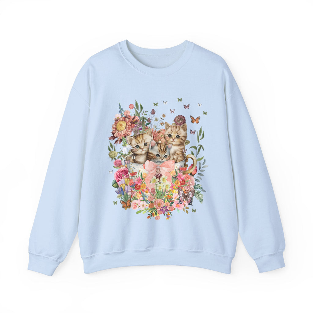 Cottagecore Cat Sweatshirt for Cat Mom: Funny Watercolor Kittens | Colorful and Kitschy 90s Aesthetic Shirt with Flowers, Cat Lover Gift - Opal and June