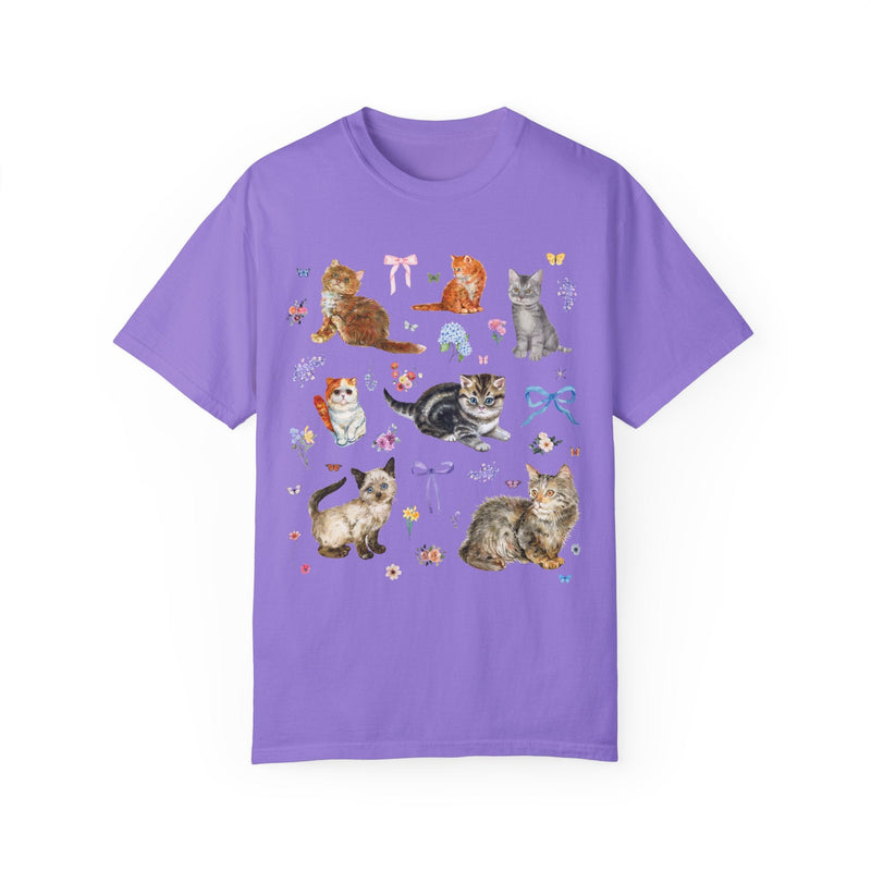 Cottagecore Cat Tee Shirt, Boho Butterflies Bows and Butterflies, Sweet Soft Girl Style 90s Aesthetic, Grandmacore Nineties Throwback Tee - Opal and June