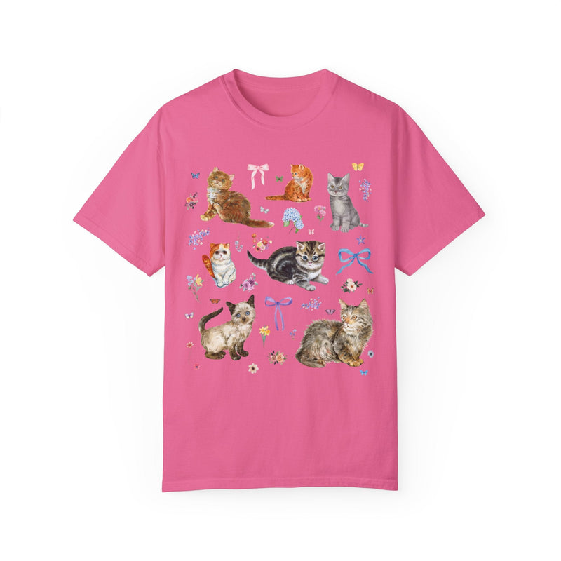 Cottagecore Cat Tee Shirt, Boho Butterflies Bows and Butterflies, Sweet Soft Girl Style 90s Aesthetic, Grandmacore Nineties Throwback Tee - Opal and June