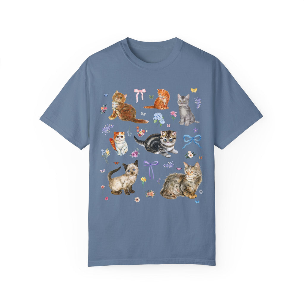 Cottagecore Cat Tee Shirt, Boho Butterflies Bows and Butterflies, Sweet Soft Girl Style 90s Aesthetic, Grandmacore Nineties Throwback Tee - Opal and June