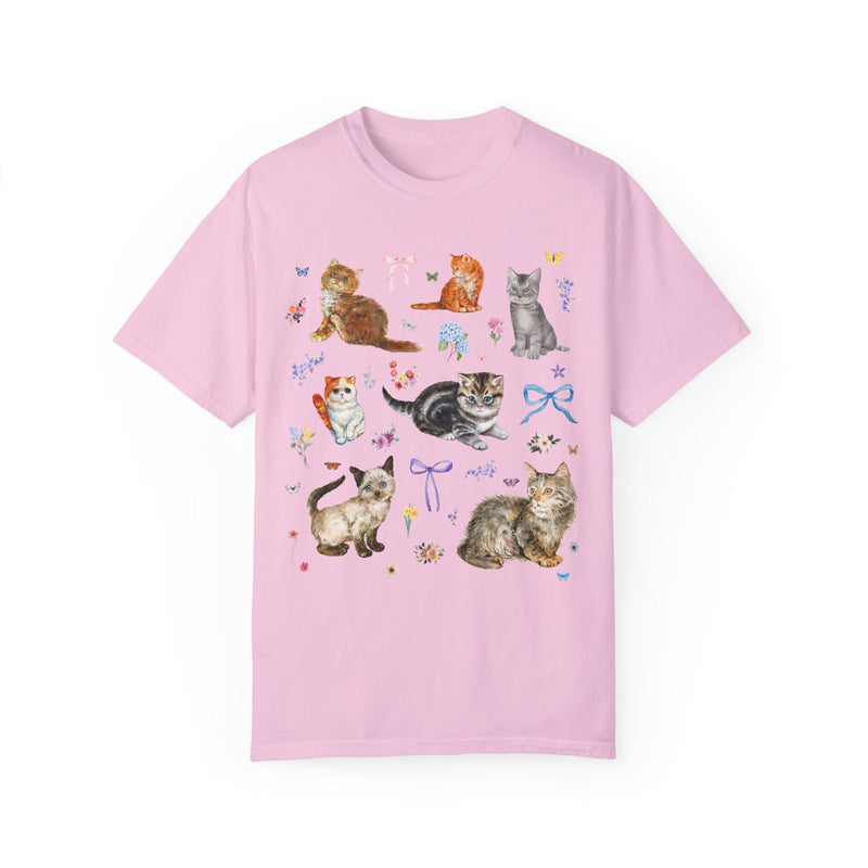 Cottagecore Cat Tee Shirt, Boho Butterflies Bows and Butterflies, Sweet Soft Girl Style 90s Aesthetic, Grandmacore Nineties Throwback Tee - Opal and June