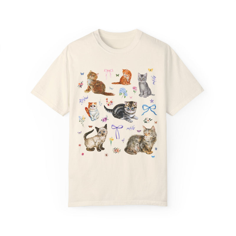 Cottagecore Cat Tee Shirt, Boho Butterflies Bows and Butterflies, Sweet Soft Girl Style 90s Aesthetic, Grandmacore Nineties Throwback Tee - Opal and June