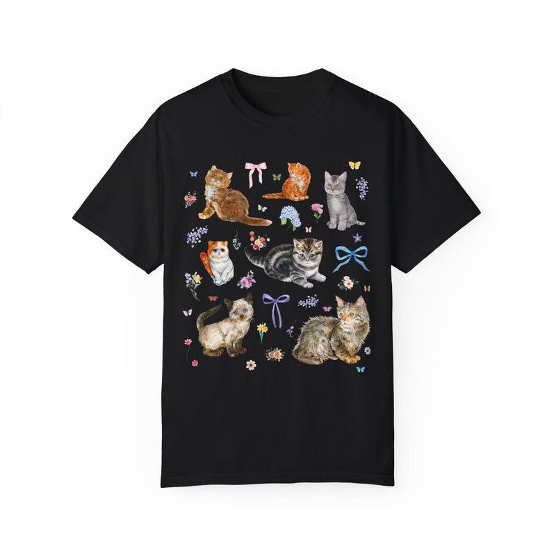 Cottagecore Cat Tee Shirt, Boho Butterflies Bows and Butterflies, Sweet Soft Girl Style 90s Aesthetic, Grandmacore Nineties Throwback Tee - Opal and June