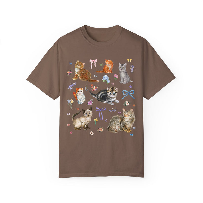 Cottagecore Cat Tee Shirt, Boho Butterflies Bows and Butterflies, Sweet Soft Girl Style 90s Aesthetic, Grandmacore Nineties Throwback Tee - Opal and June