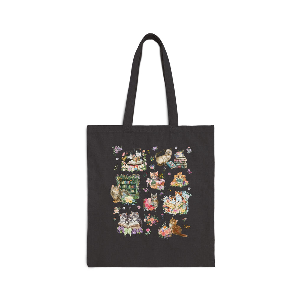 Cottagecore Cat Tote Bag for Book Lover, Cat Mom or Cat Dad Romance Reader Tote with Flowers, Goblincore Kitten Floral Gift for Bookworm - Opal and June
