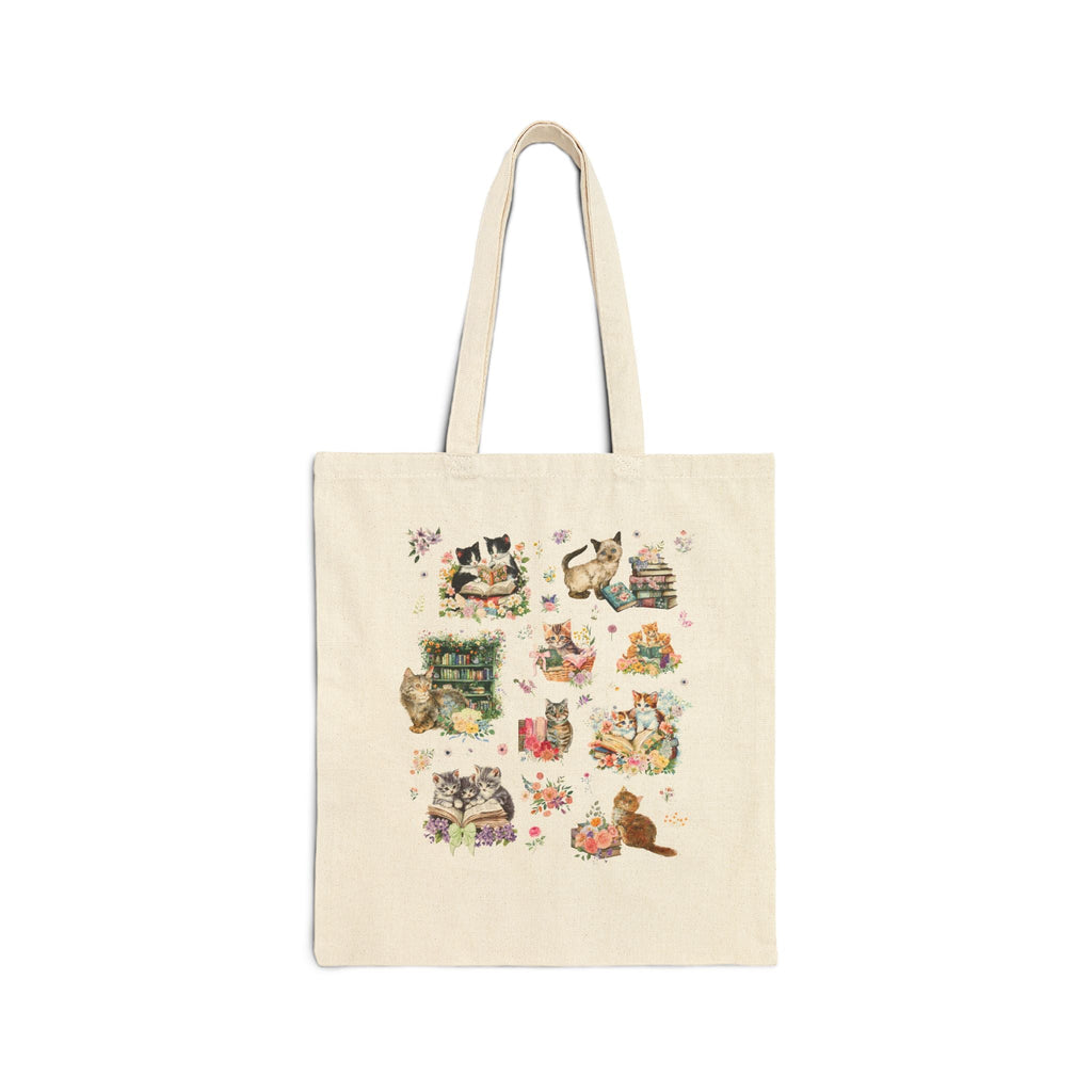 Cottagecore Cat Tote Bag for Book Lover, Cat Mom or Cat Dad Romance Reader Tote with Flowers, Goblincore Kitten Floral Gift for Bookworm - Opal and June