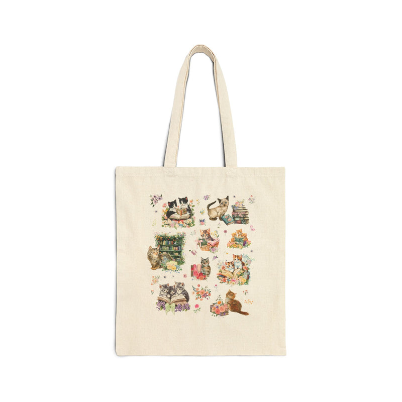 Cottagecore Cat Tote Bag for Book Lover, Cat Mom or Cat Dad Romance Reader Tote with Flowers, Goblincore Kitten Floral Gift for Bookworm - Opal and June
