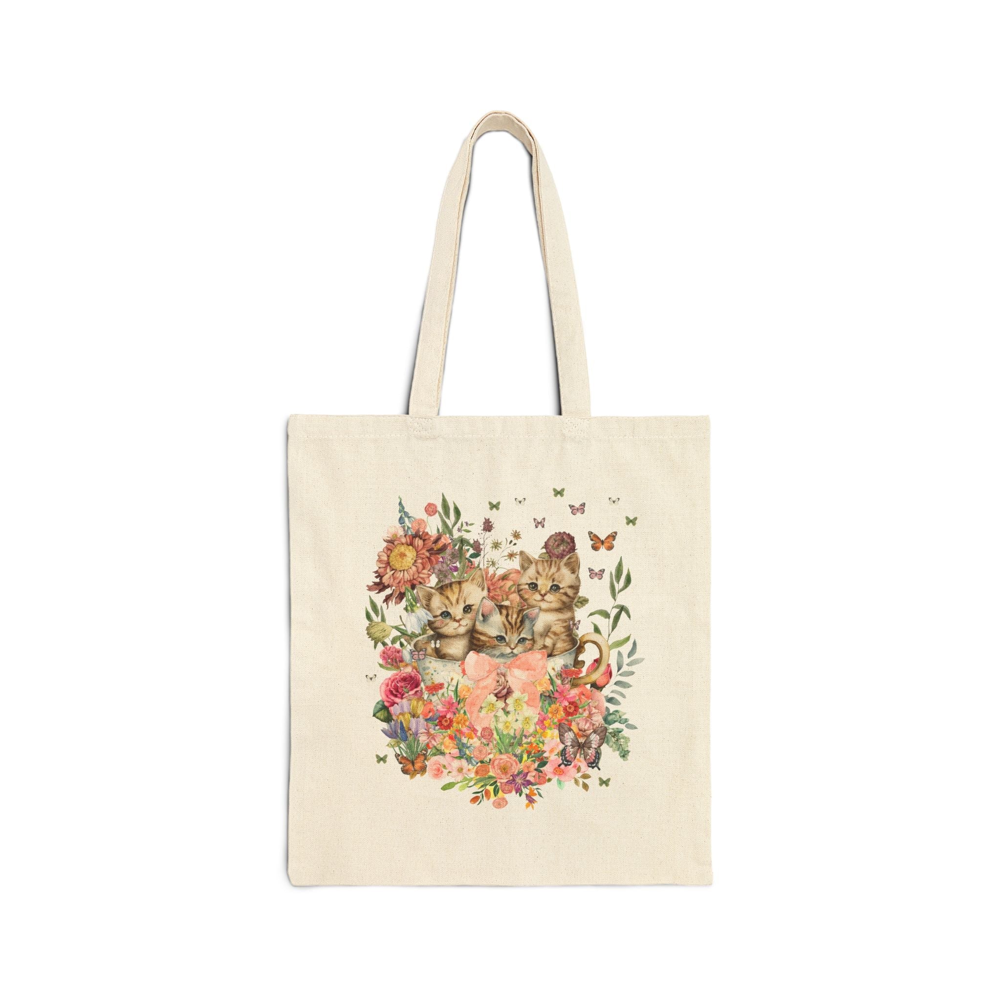 Cottagecore Cat Tote Bag for Cat Mom: Funny Watercolor Kittens in Cup - Opal and June