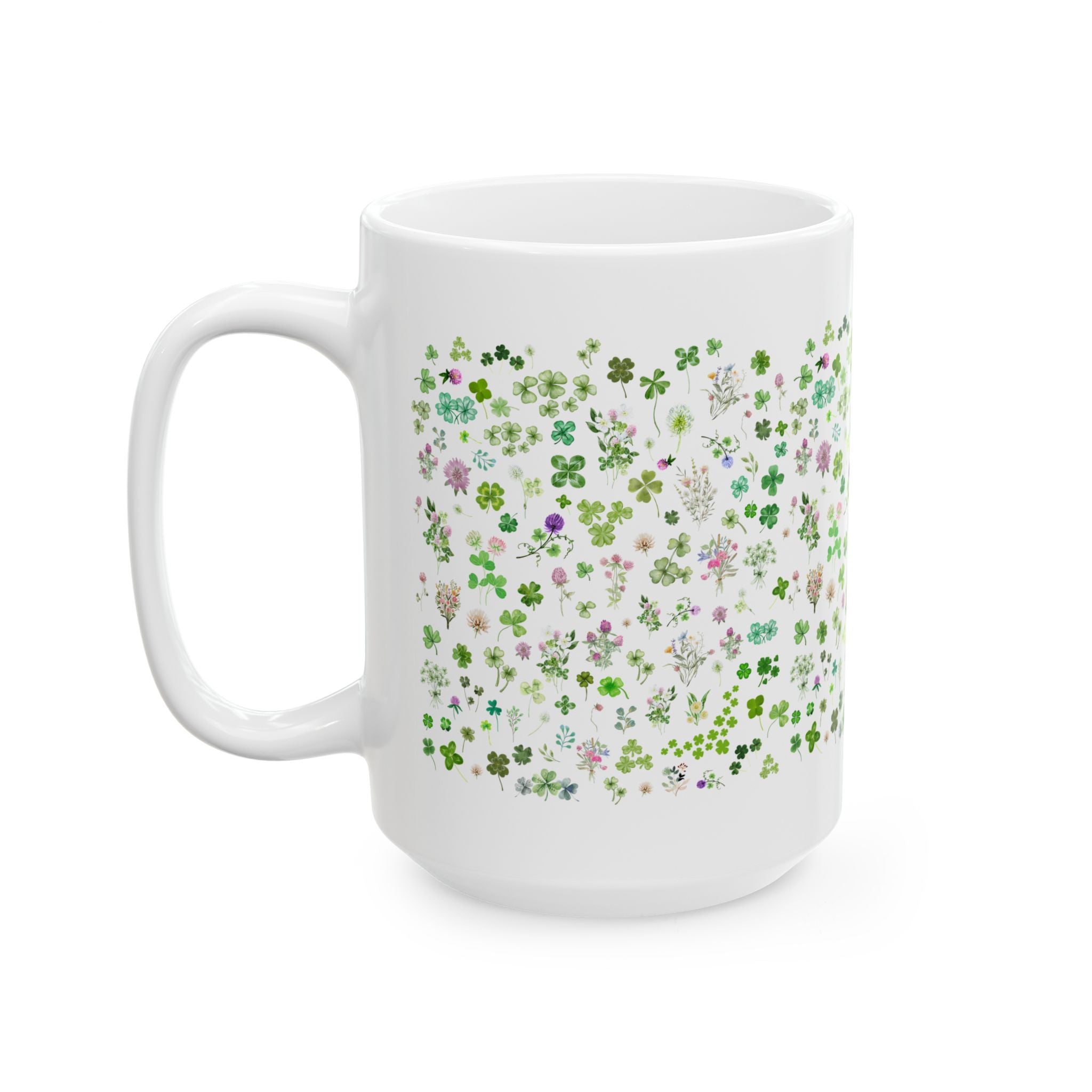 Cottagecore Clover Plant 15 Oz Coffee Mug for Friend Who Loves St. Patrick's Day or Spring Flowers, Pressed Flower Goblincore Mug, Garden Lover - Opal and June