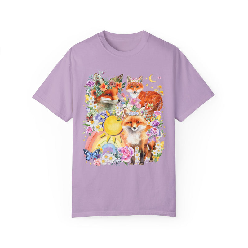 Cottagecore Fox Shirt for Animal Lover: Funny Watercolor Fox Forestcore Tee with Flowers, Colorful 90s Throwback Shirt, Silly Unhinged Tee - Opal and June