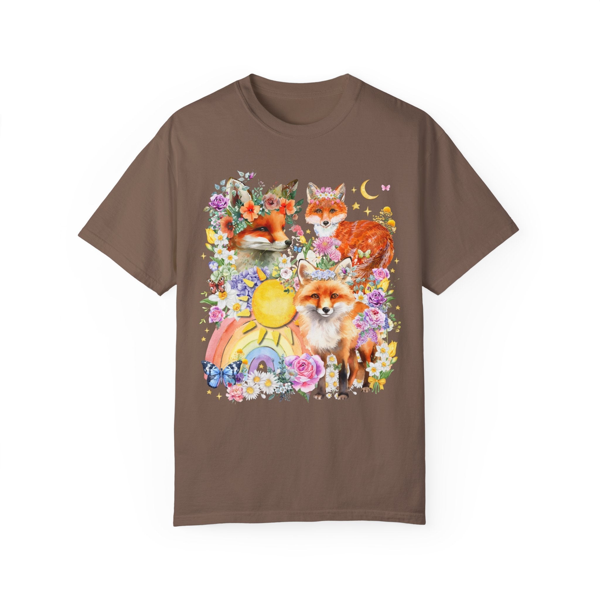Cottagecore Fox Shirt for Animal Lover: Funny Watercolor Fox Forestcore Tee with Flowers, Colorful 90s Throwback Shirt, Silly Unhinged Tee - Opal and June