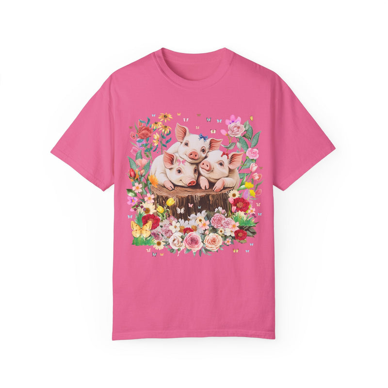 Cottagecore Pig Tee Shirt with Flowers and Butterflies: Cute Nineties Throwback Animal Lover T-Shirt, Weirdcore Goblincore Grandma Vibes - Opal and June