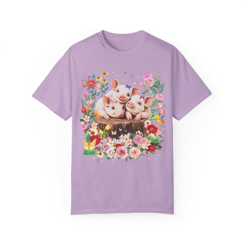 Cottagecore Pig Tee Shirt with Flowers and Butterflies: Cute Nineties Throwback Animal Lover T-Shirt, Weirdcore Goblincore Grandma Vibes - Opal and June